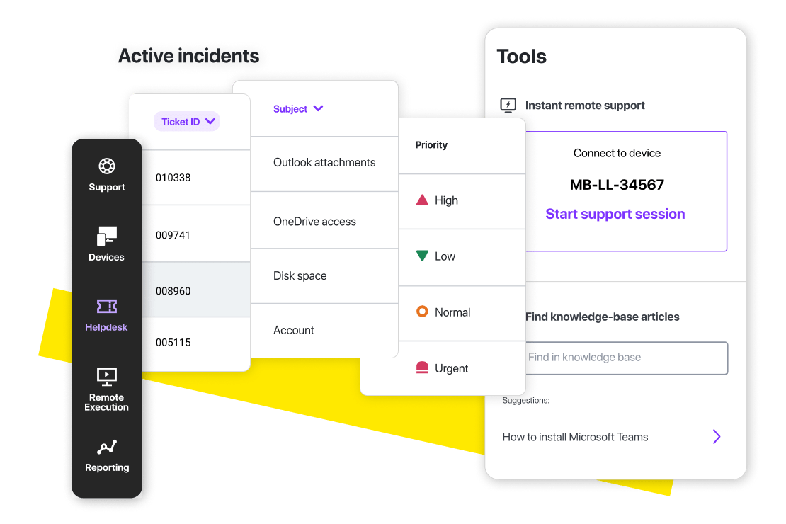 Display of helpdesk features for easier ticketing and simplified support.