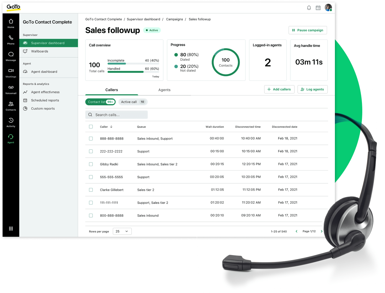 Interface showing Go To Contact supervisor dashboard that helps improve team workflow and provide customers with positive experiences.